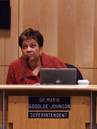 PHOTO CAPTION Superintendent Maria Goodloe-Johnson. Jan. 29, 2009. School board meeting.