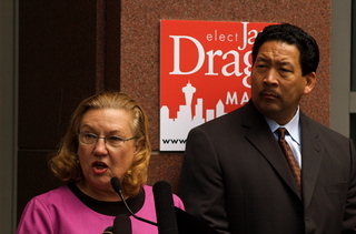 PHOTO CAPTION Jan Drago and Bruce Harrell as Drago announces candidacy for mayor. May 26, 2009